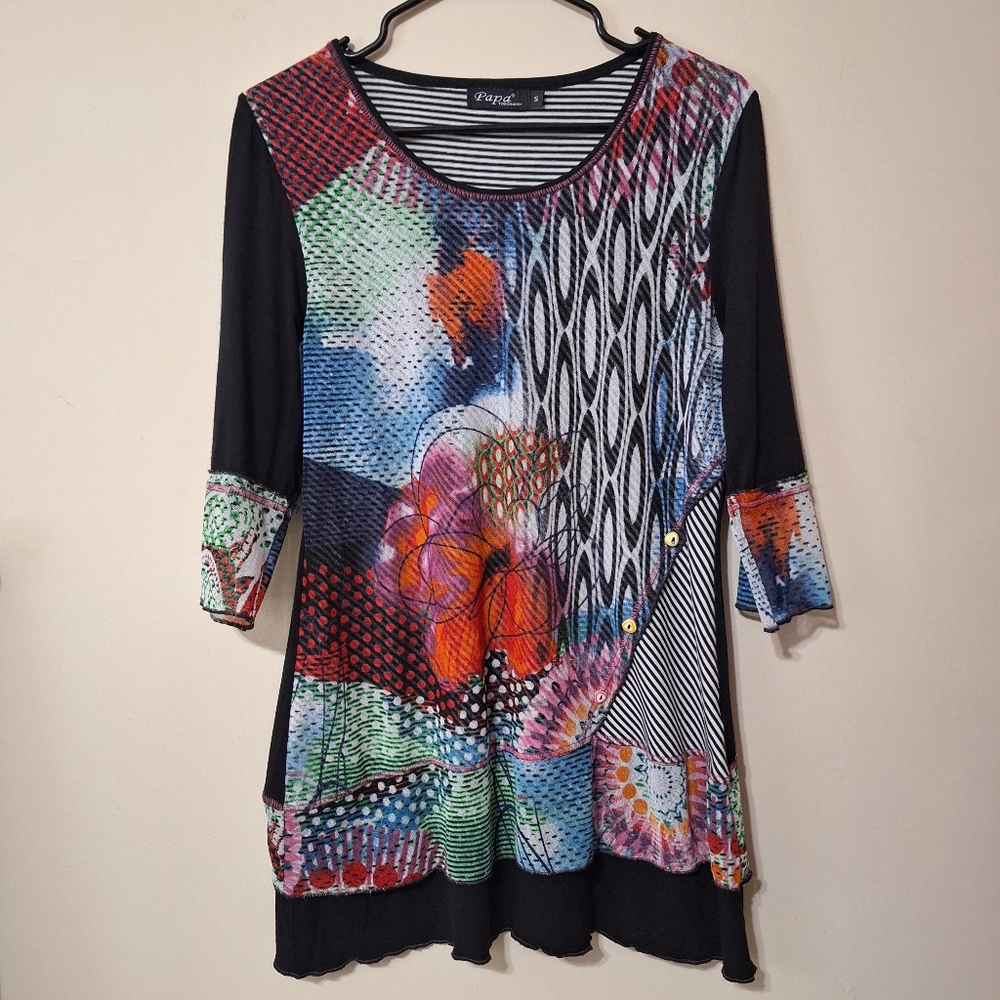 Papa Vancouver Patchwork Abstract Tunic Top Size S - Picture 2 of 9